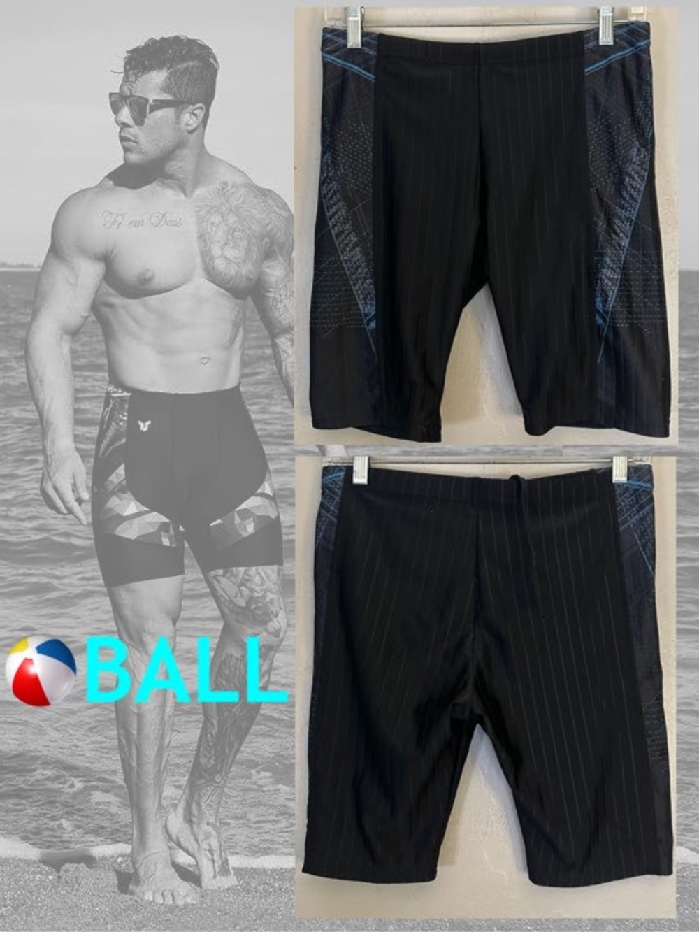 Ball Jammer Swimsuit XXL runs small 32-38" waist 9" inseam 100% polyester